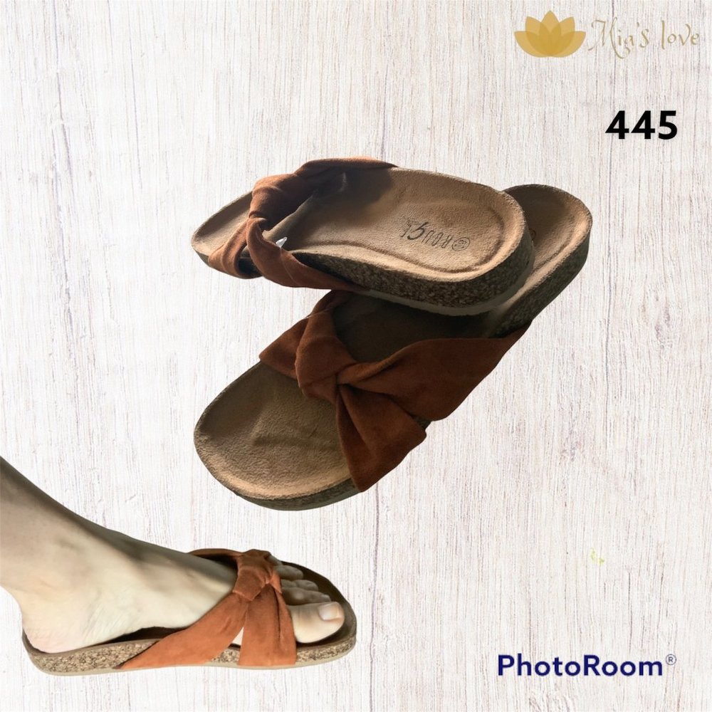 Knotted Slide,  Footbed Sandals Women, Brown  color,  Size 8.